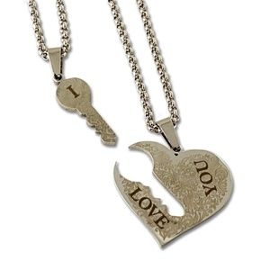 (200 PCS) Stainless Heart & Key Couples Necklace B